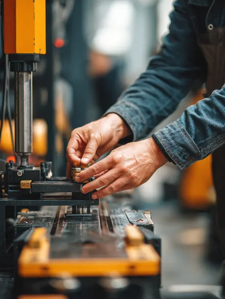 Technician's hands attaching a sensor to a wheel on a computerized alignment machine