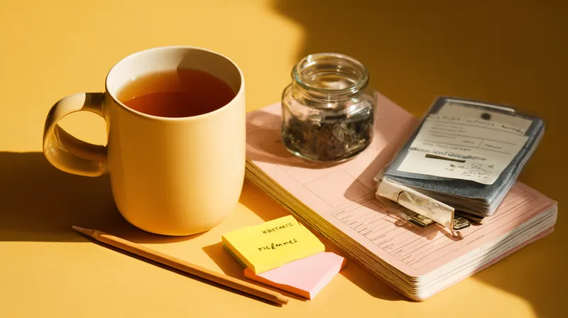 Budget planner notebook with sticky notes for oil change and wipers beside a pencil and tea, illustrating an Exeter Auto Loan savings guide